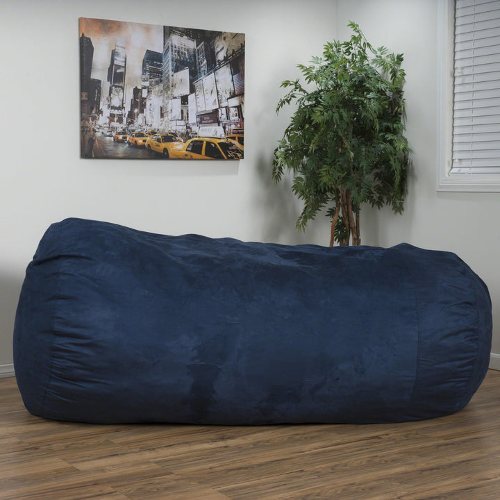 Comfortable Cylindrical Suede Bean Bag with Microfiber Blue Modern