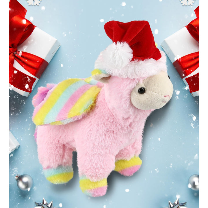 Santa Pink Flying Llamacorn Stuffed Animal with Outfit 9.5 Inches Blue