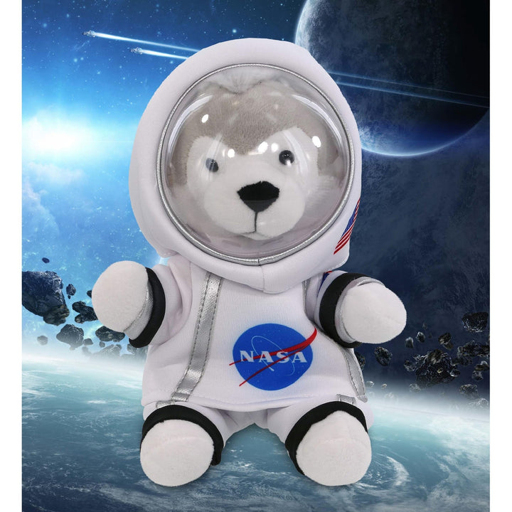 Grey Wolf Astronaut Plush Toy with Space Helmet and Suit 6 Inches