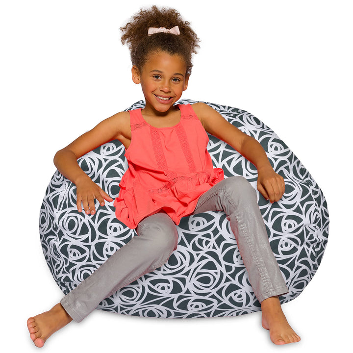 Posh Creations Bean Bag Chair for Kids, Teens, and Adults Includes Removable and Machine Washable Cover, 38in - Large, Canvas Roses Gray