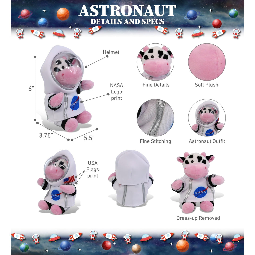 Cow Astronaut Plush Toy with Space Helmet and Suit 6 Inches Black Pink