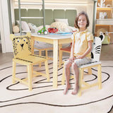 Kids Table and Chair Wood 4 Chairs White odern Contemporary Animals