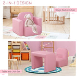 2-in-1 Multifunctional Kids Sofa Convertible Table and Chair Set for 3