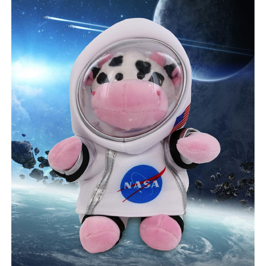 Cow Astronaut Plush Toy with Space Helmet and Suit 6 Inches Black Pink