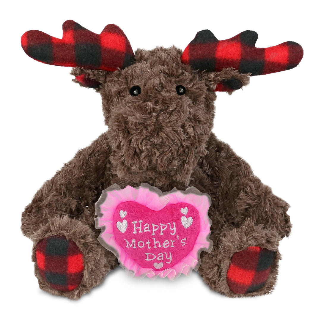 Plush Plaid Curly Moose 10 Inches Brown Red Polyester