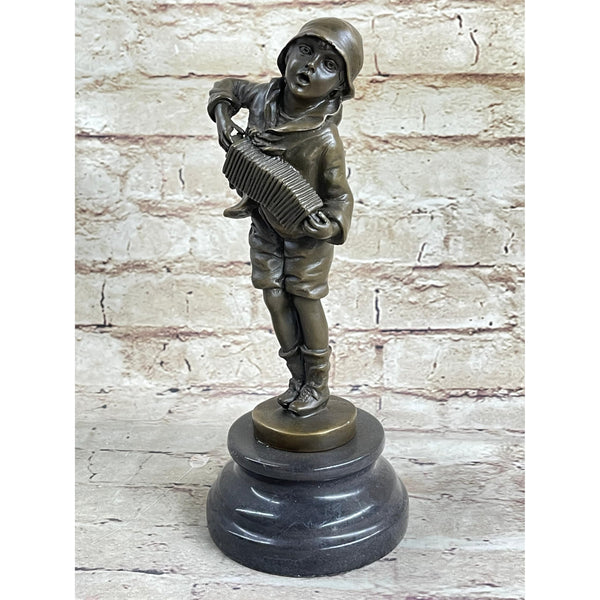 Child Boy Playing Bronze Statue Sculpture Figure 10 Inches X 4 Brown Finish Handmade