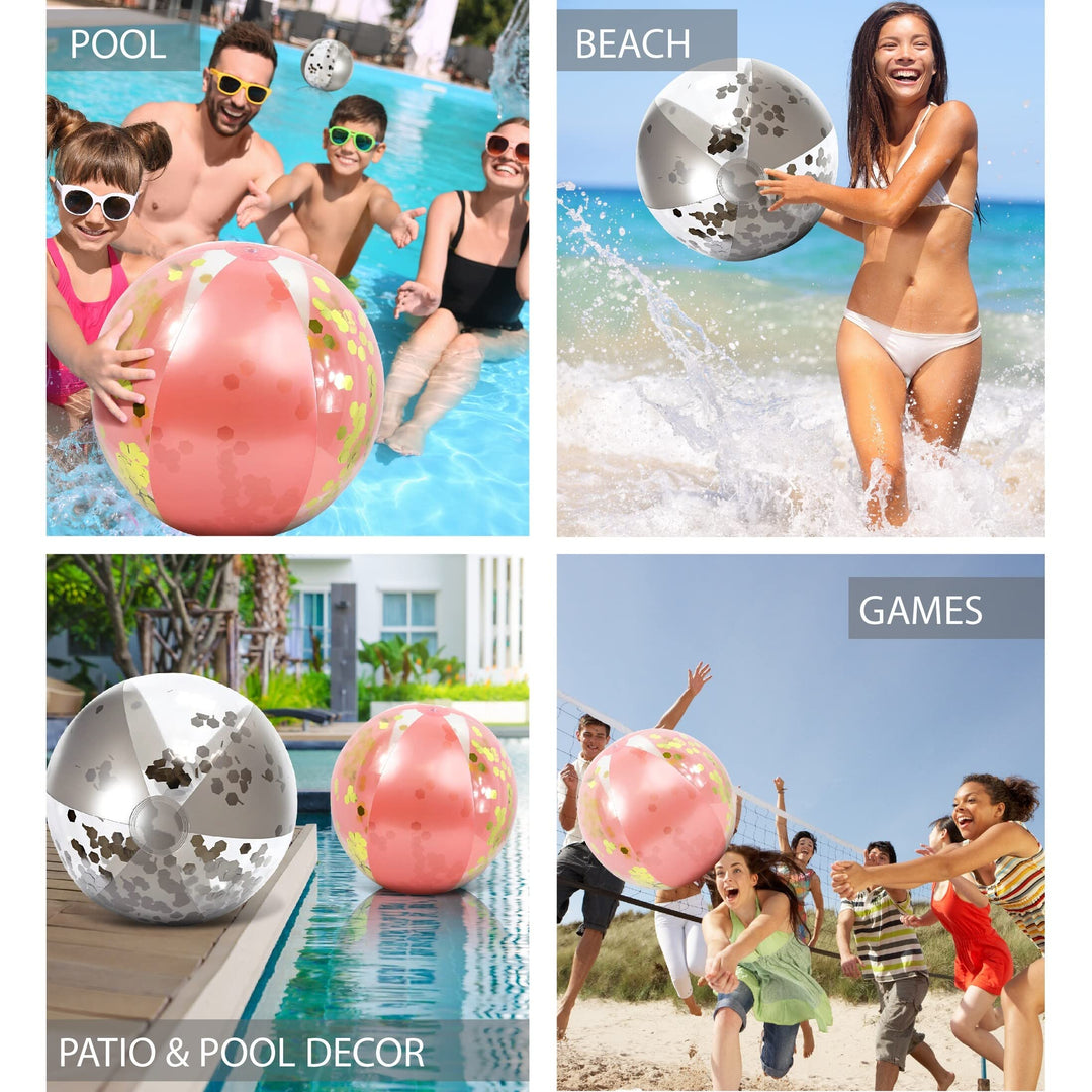 Bundle of Silver and Rose Gold Inflatable Beach Balls 16 Inch Inches