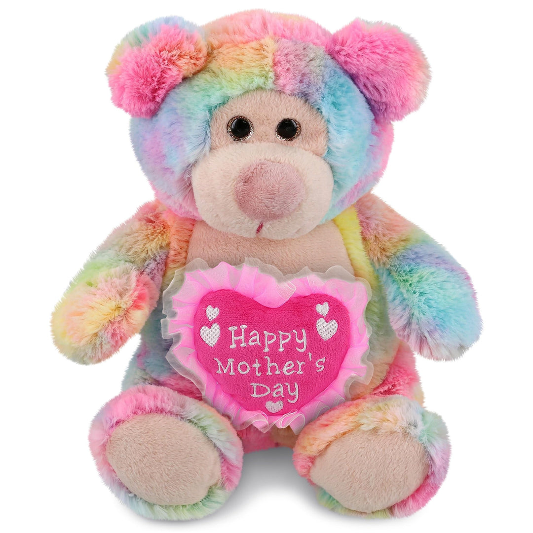 Rainbow Bear with Pink Heart Message 9 Inches Multi Color Polyester