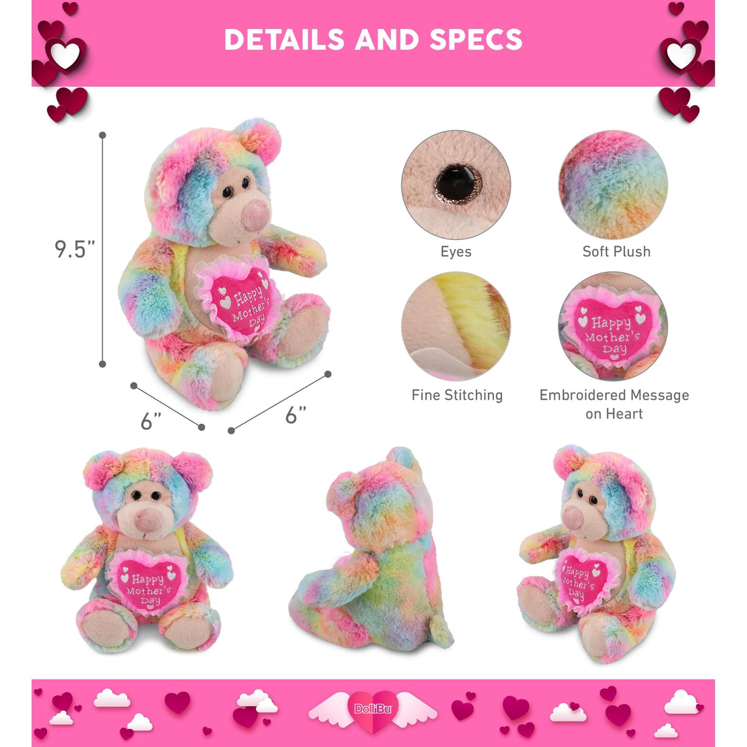 Rainbow Bear with Pink Heart Message 9 Inches Multi Color