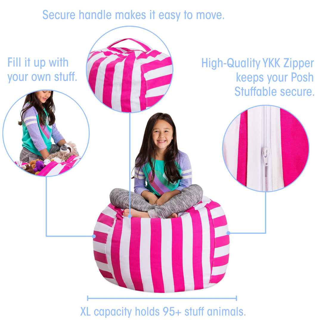 Posh Creations Stuffable Kids Stuffed Animal Storage Bean Bag Chair