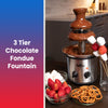 Total Chef 3 Tier Electric Chocolate Fondue Fountain Machine | Huge 1.5 Lbs Capacity | Adjustable Temperature | for Party Buffet Gathering | Dip Strawberries Apple Wedges and More | Stainless Still