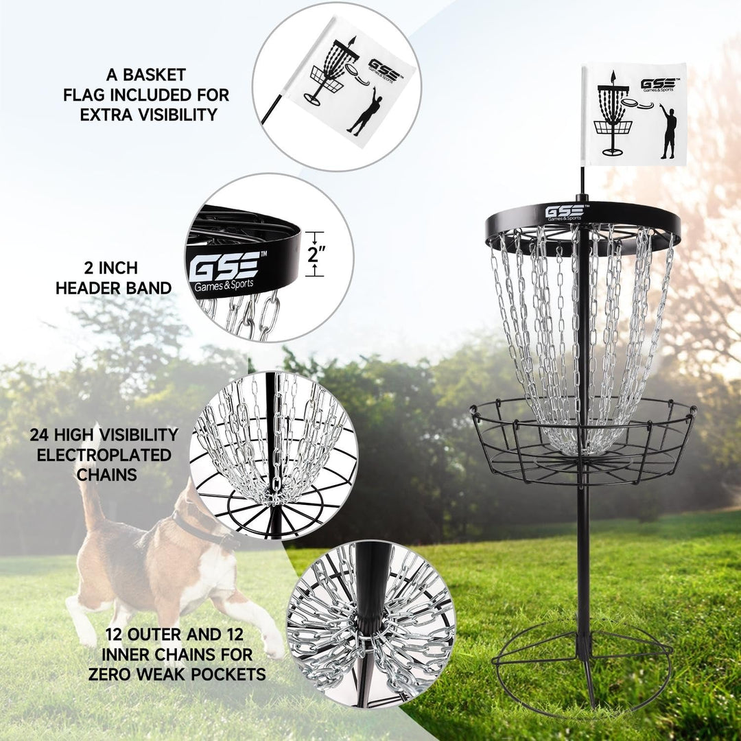 Professional Portable 24-Chain Disc Golf Targets Basket Pro Practice Goal Baskets Black