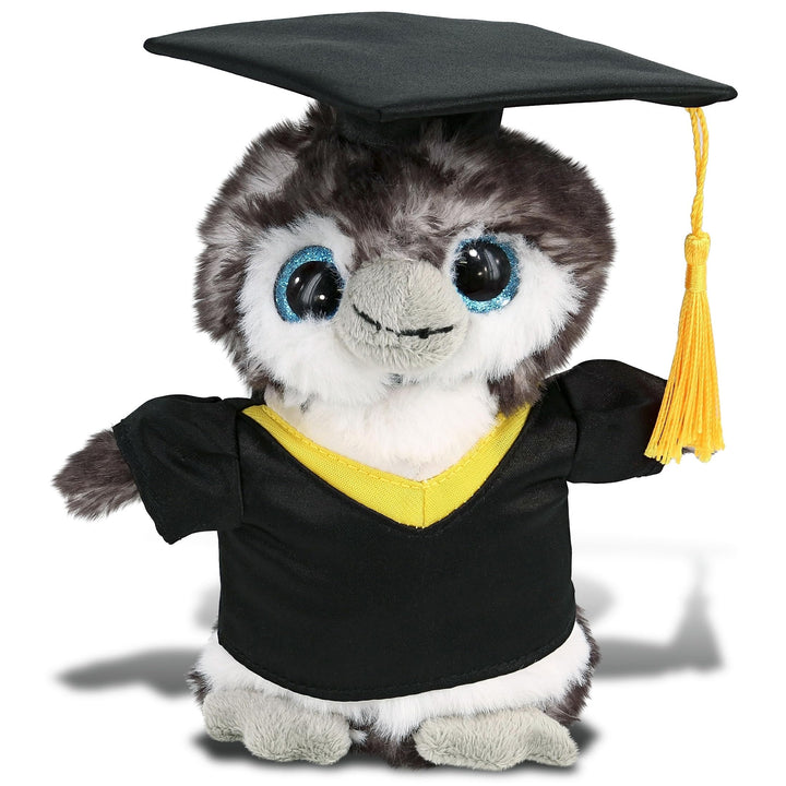 Grey Penguin Graduation Plush Toy with Gown and Cap W/Tassel 6.5 Inches White Polyester