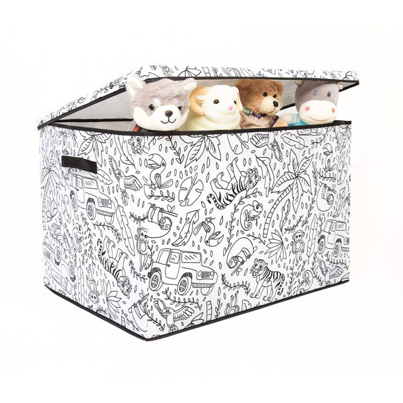 Baum - Kid's Large Coloring Lidded Trunk, Includes Removeable Divider & 4-Pack Washable Markers, Home Organization (Jungle Print)