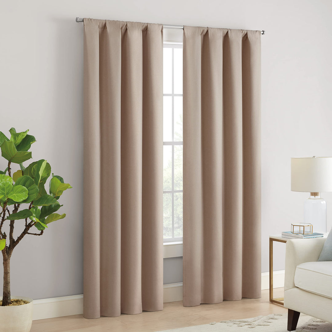 Eclipse Cannes Magnitech 100% Blackout Curtain, Rod Pocket Window Curtain Panel, Seamless Magnetic Closure for Bedroom, Living Room or Nursery, 63 in long x 40 in wide, (1 Panel), Natural/ Linen