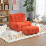 Fluffy Bean Bag Chair Lazy Sofa with Memory Foam and Ottoman Red Solid