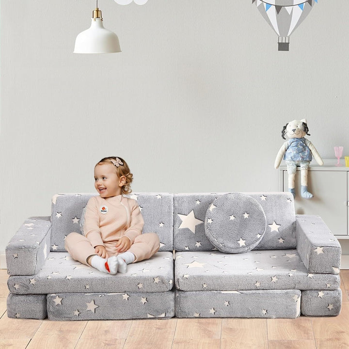 12 Pcs Modular Kids Couch Baby Convertible Sofa Star Glow in The
