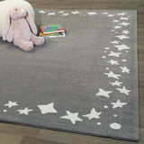 BALTA Mod-Tod Stars Border Kids Area Rug Grey 5'3" x 7' 5' x 8' Silver, Ivory, Cream