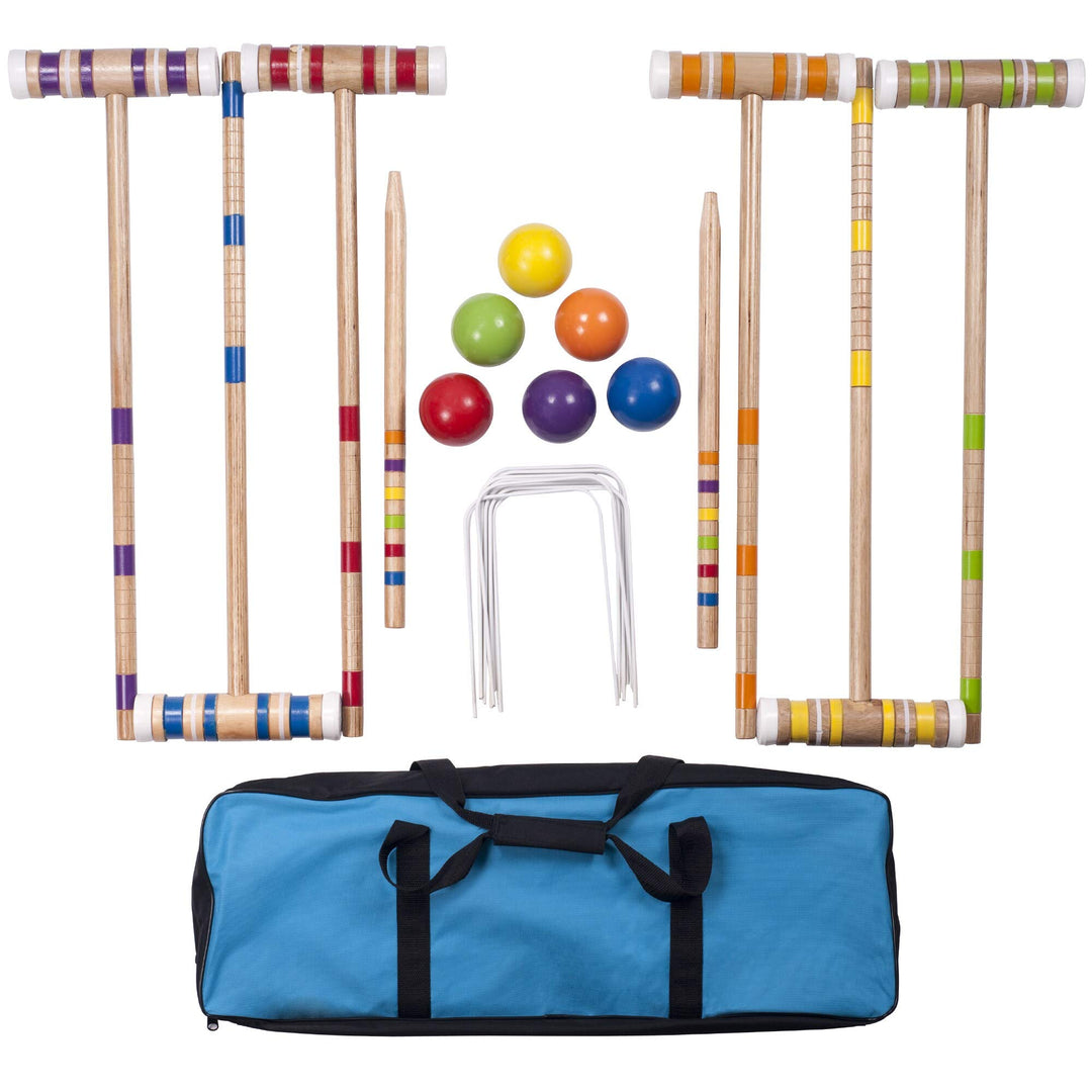 Complete Croquet Set with Carrying Case - Multicolor 3" Ball Boys Girls Wood