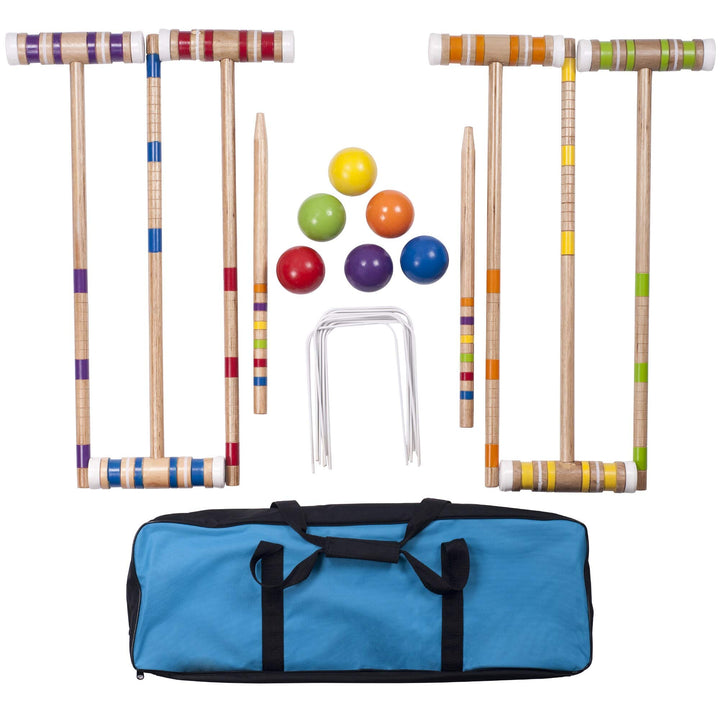 Complete Croquet Set with Carrying Case - Multicolor 3" Ball Boys Girls Wood