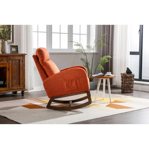 Rocking Chair Nursery Armchair with Wood Base IDE Handy for Livingroom Orange Solid Modern Contemporary Linen Finish Padded Seat