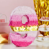 Small Pink and Gold Foil Number 9 Pinata for Kids 9th Birthday Party