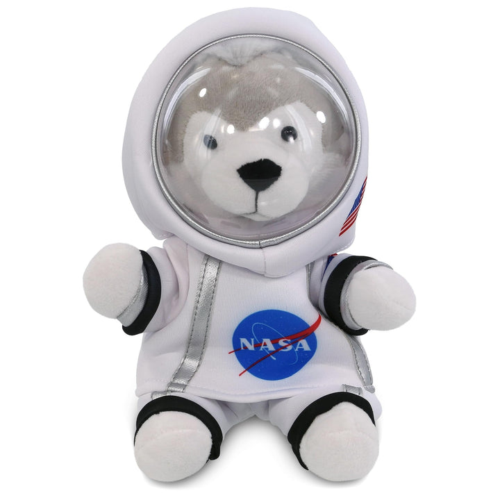 Grey Wolf Astronaut Plush Toy with Space Helmet and Suit 6 Inches White Polyester