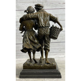 Fisherman Family Man Woman Baby Bronze Statue Sculpture Romantic