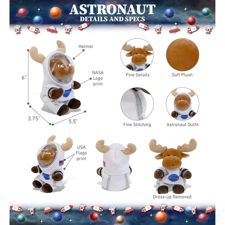 Sitting Moose Astronaut Plush Toy with Helmet and Suit 6 Inches