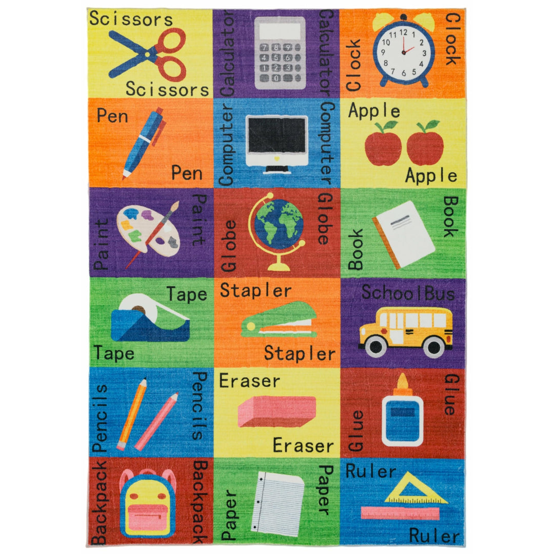 Kids Collection School Supplies Educational Area Rug 5'x'7' 5' X 7'