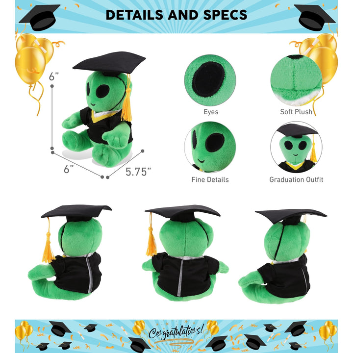 Green Alien Graduation Plush Toy with Gown and Cap 6 Inches Black