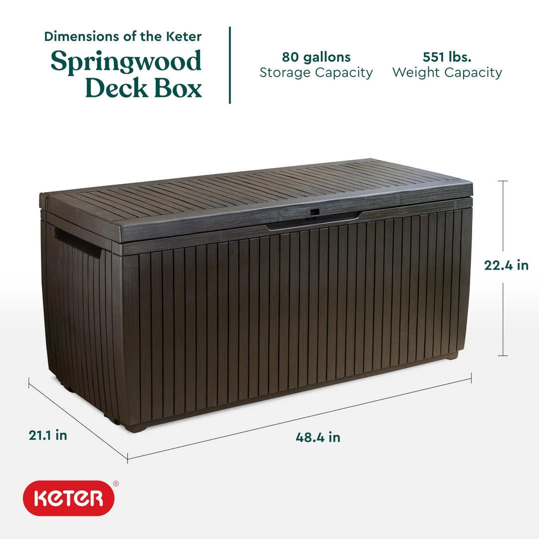 Keter Springwood 80 Gallon Resin Outdoor Storage Box for Patio