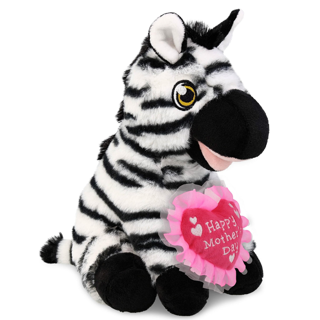 Plush Zebra with Pink Heart 9 Inches Black White Polyester