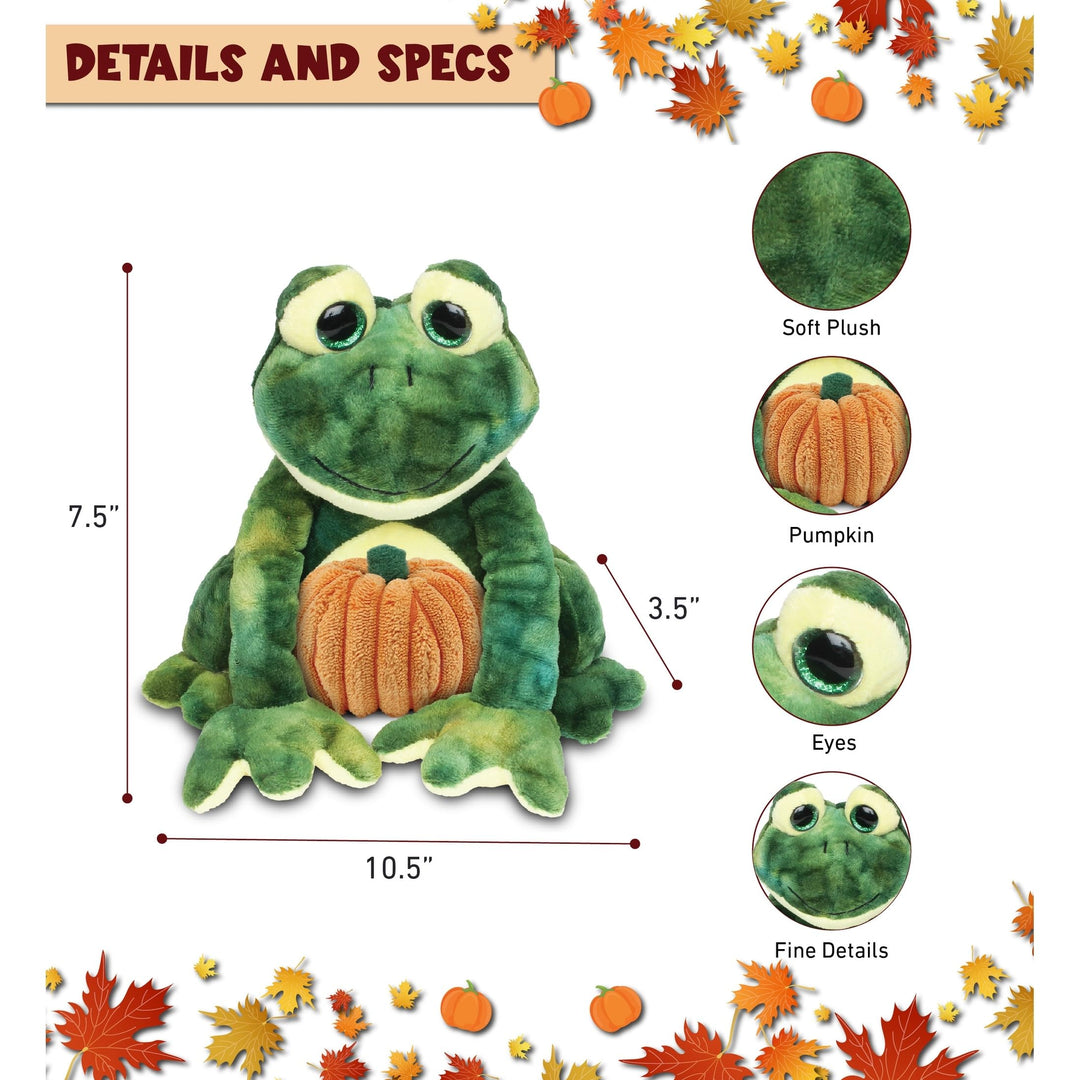 Squat Frog Stuffed Animal with Pumpkin 10.5 Inches Green Orange