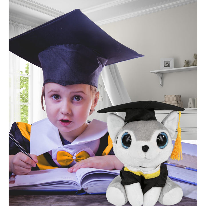 Sparkle Eyes Wolf Graduation Plush Toy with Gown and Cap 6 Inches