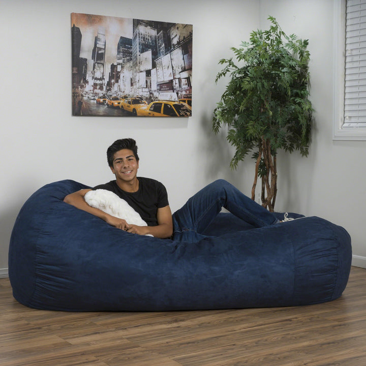 Comfortable Cylindrical Suede Bean Bag with Microfiber Blue Modern