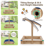 Kids Wooden Sandbox with Height Adjustable Rotatable Canopy Playset