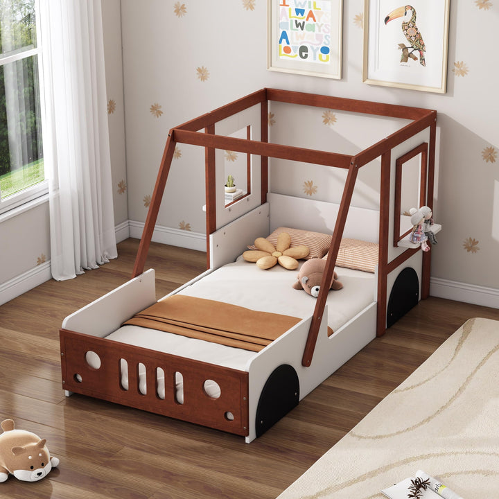 Fun Play Twin Car Bed Car-Shaped for Kids White/Orange Orange Modern Contemporary Wood Includes Hardware