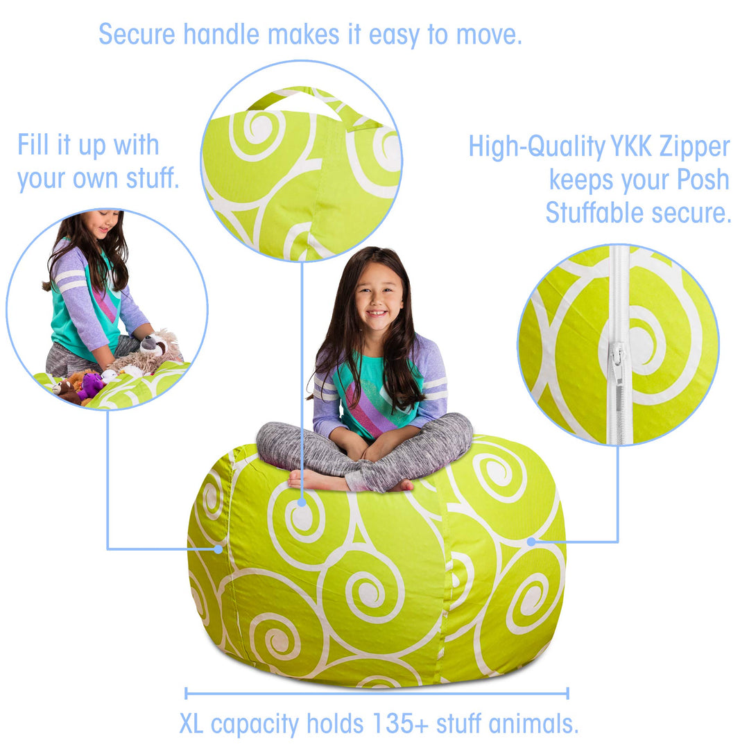 Posh Creations Stuffable Kids Stuffed Animal Storage Bean Bag Chair