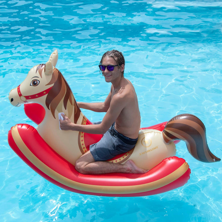 86" Brown and Red Hobby Horse Rocker Inflatable Swimming Pool