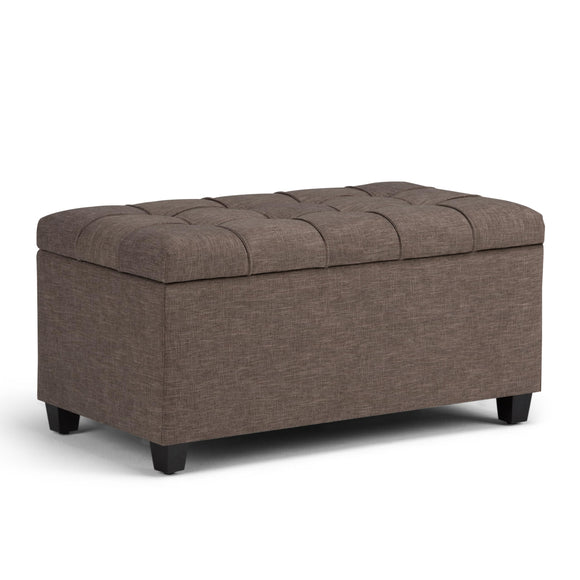 SIMPLIHOME Sienna 34 inch Wide Rectangle Lift Top Storage Ottoman Bench in Fawn Brown Tufted Linen Look Fabric, Footrest Stool, Coffee Table for the Living Room, Bedroom and Kids Room, Traditional