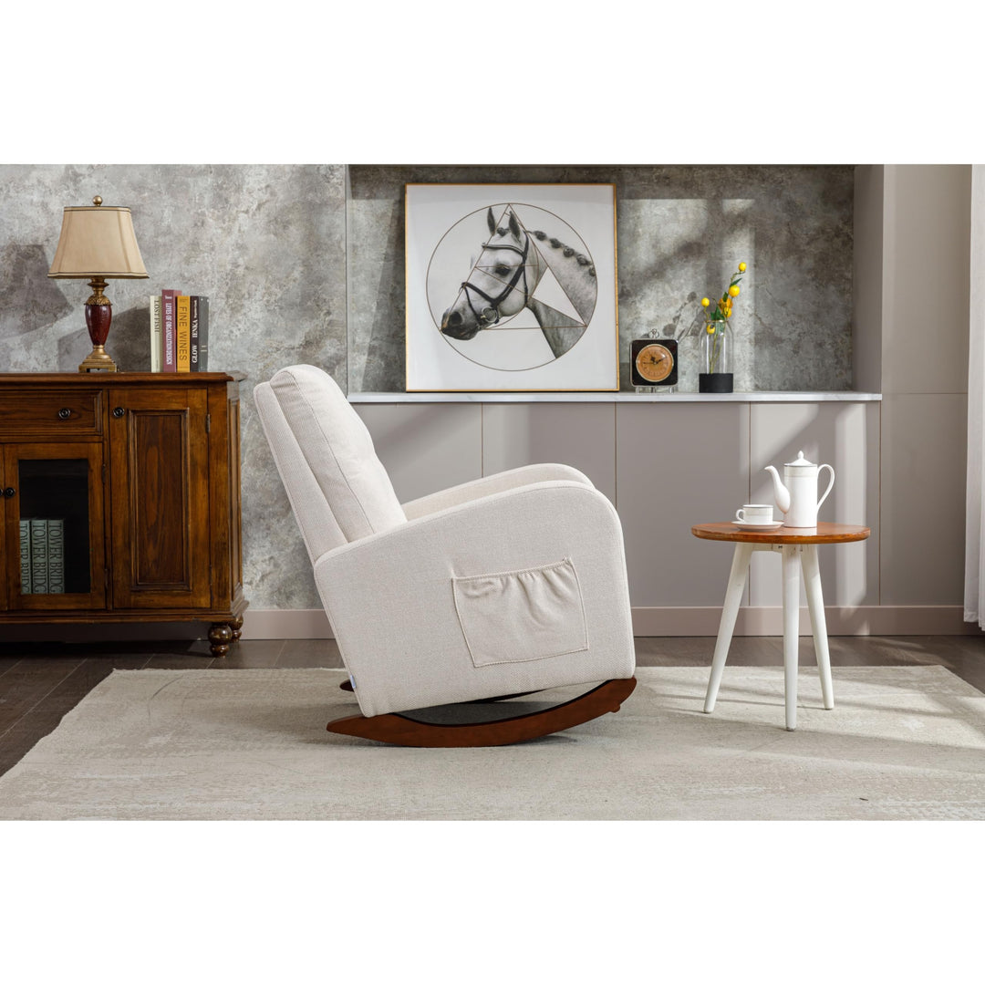 Single Reading Chair Beige Baby Room Rocking High Backrest Armchair