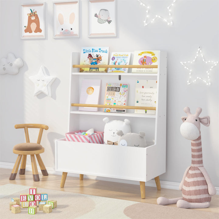 Kids Bookshelf 12.6 * 26.7 * 36.6inch White Classic Wood Washed Handmade