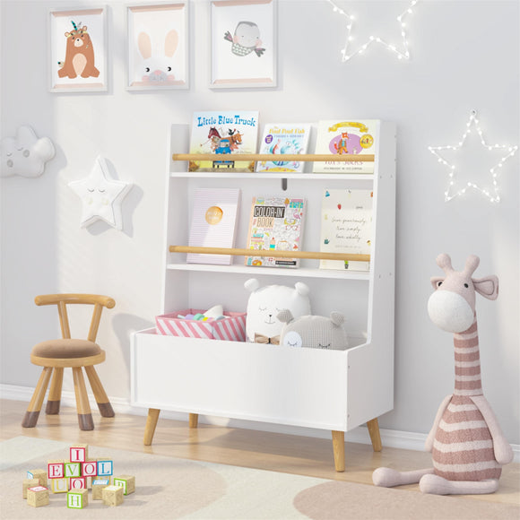 Kids Bookshelf 12.6 * 26.7 * 36.6inch White Classic Wood Washed Handmade