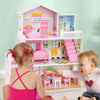 Kids Dollhouse Playset with 5 Simulated Rooms 10 Pieces of Furniture Pink Modern Contemporary MDF