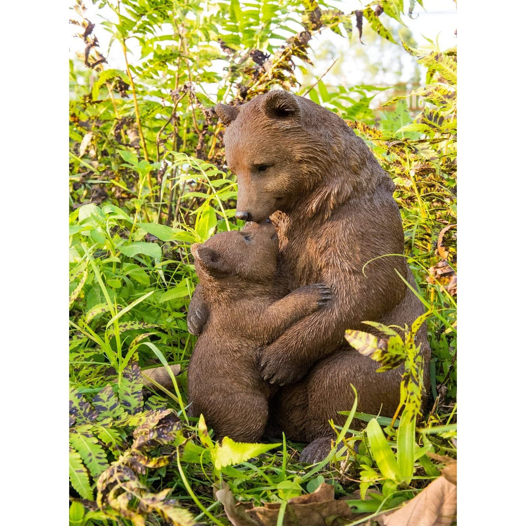 Cuddling Mother and Baby Bear Garden Statue Brown Polyresin