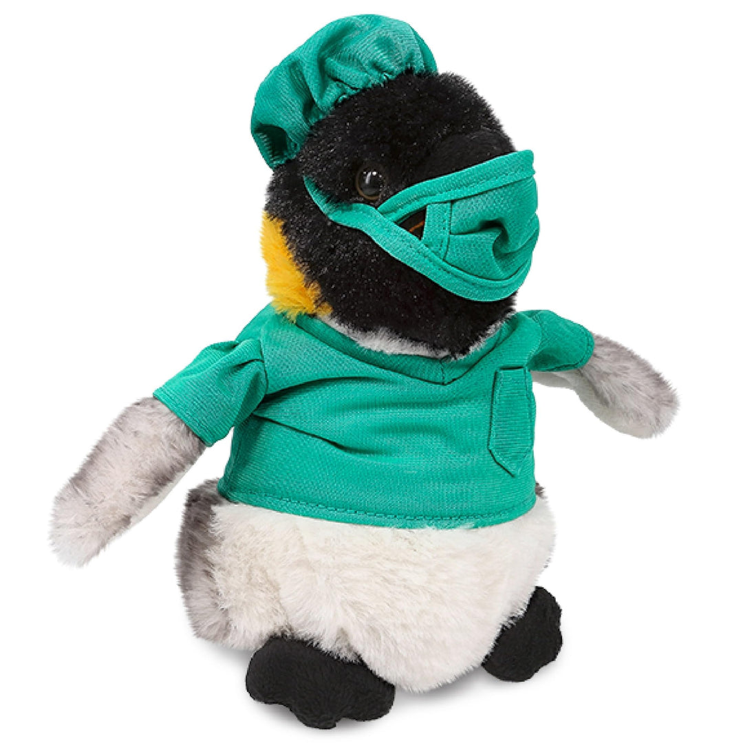 Penguin Doctor Plush with Cute Scrub Uniform and Cap 7 Inches Black Green White Polyester