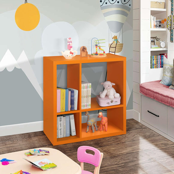 4-Cube Open Bookcase Kids Toy Storage Shelf Organizer (Orange) Orange Wood