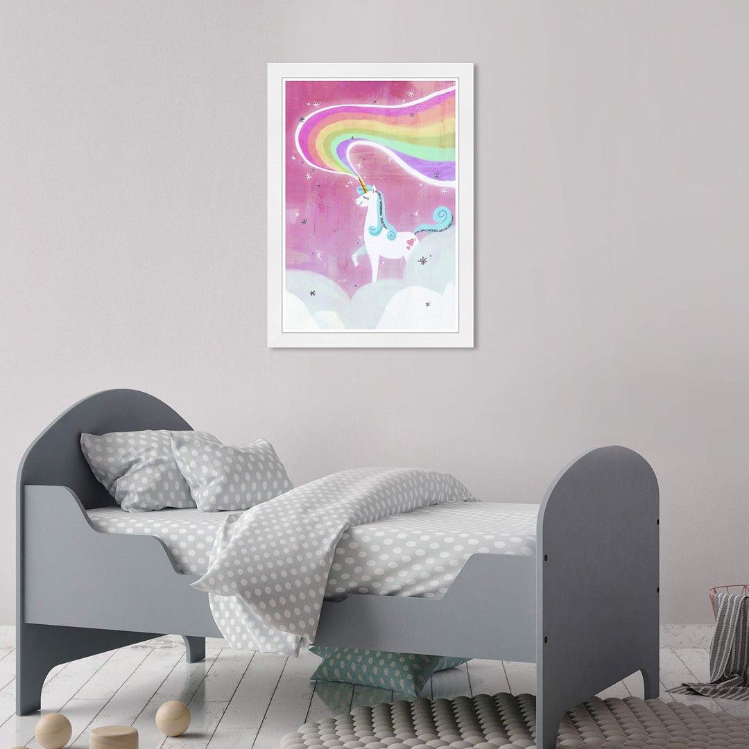 Olivia's Easel 'Unicorn Light' Kids Wall Art Framed Print Pink White Modern Contemporary Rectangle