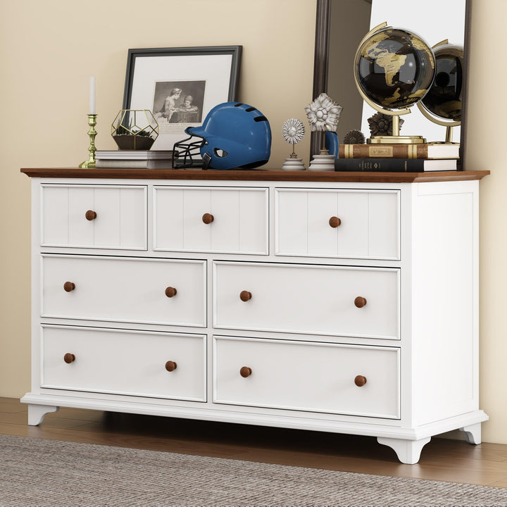 Wooden Captain Dresser for Bedroom Living Room Kids' Beige Modern